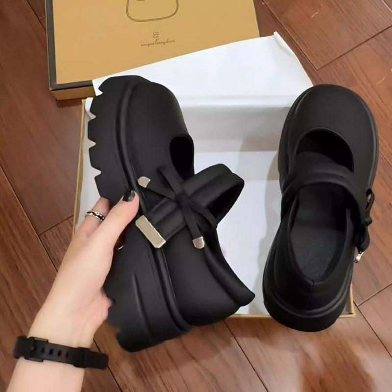 Dopamine round head thick heel platform small leather shoes women's new summer versatile retro Mary Jane shoes