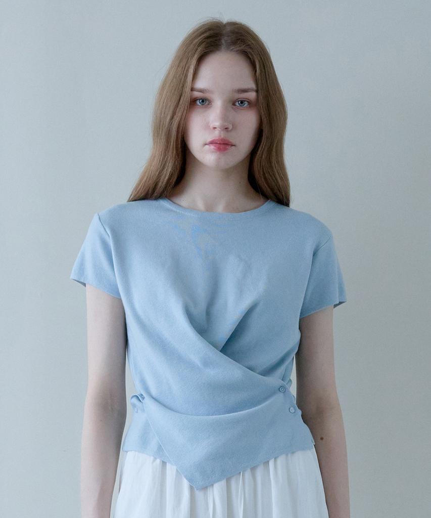 Hillioteu Wrap Button Half Knit_Skyblue