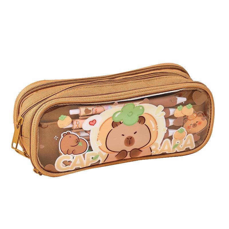Capibala Pencil Case Cartoon Transparent Large-capacity Pencil Case Students Children Multilayer Pencil Box Storage Bag