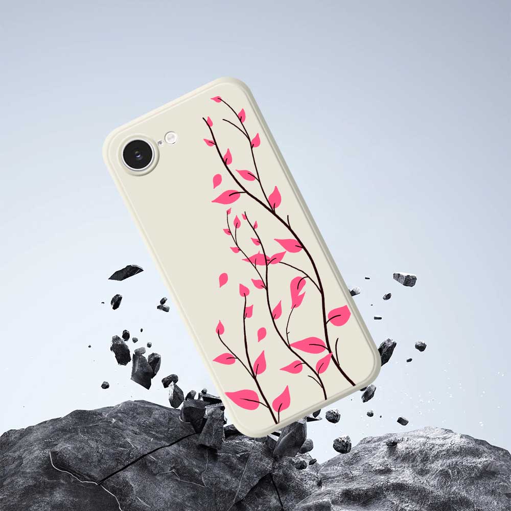 For iPhone 16e Case Red Leaves Pattern Printing Straight Edge TPU Phone Back Cover