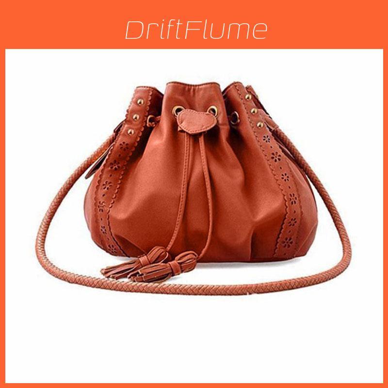 Timeless Design Womens Bucket Shape Tassel Decorated Single Strap Cross Body Bag