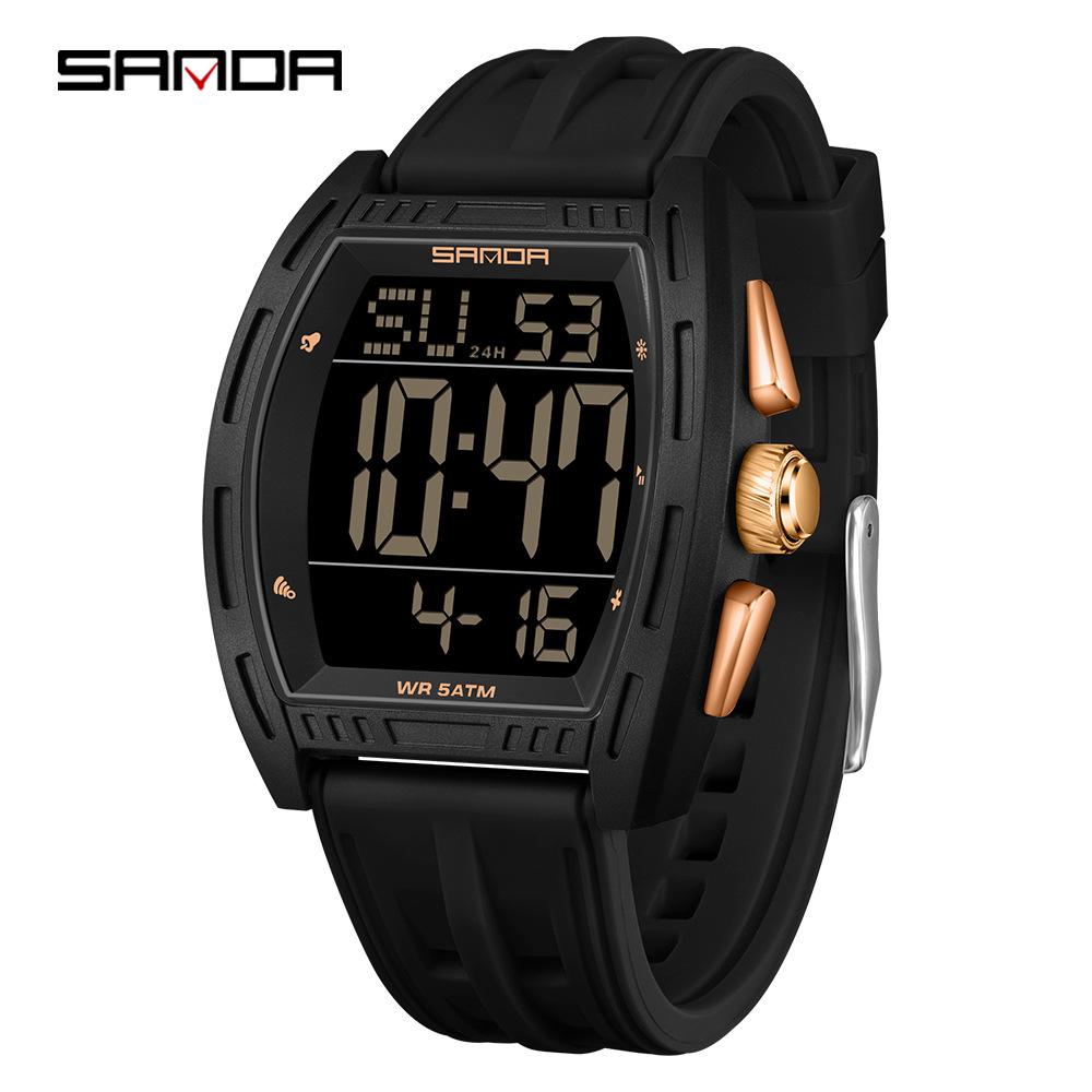 Sanda Student Dual-Time Waterproof Luminous Barrel-Shaped Watch for Men - Model 6328