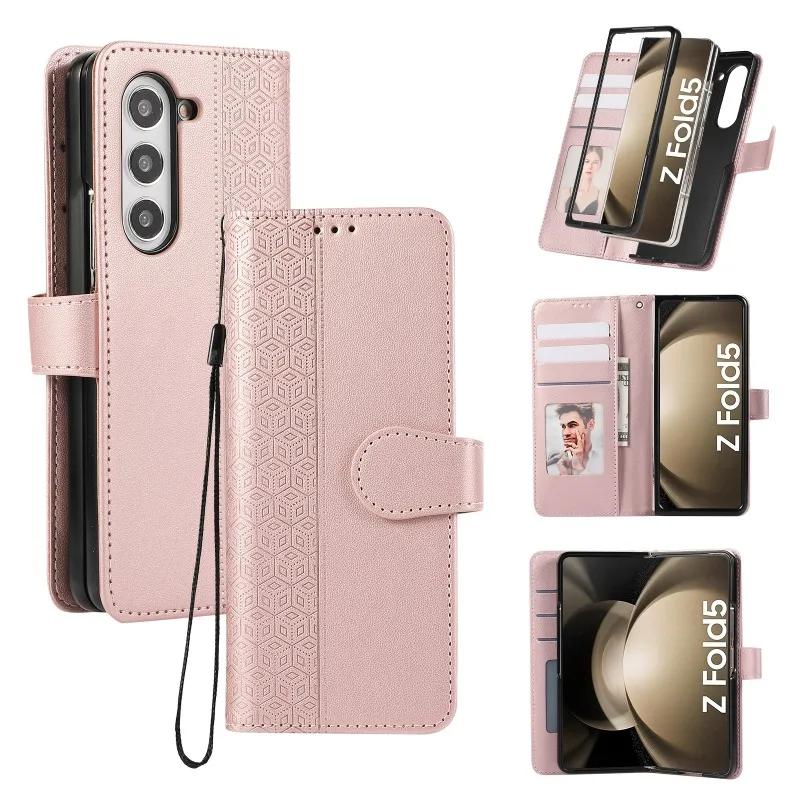 Leather Flip Phone Case for Samsung Galaxy Z Fold 7 6 5 4 3 5G Fold7 Fold6 Fold5 Wallet with Card Holder Protective Cover