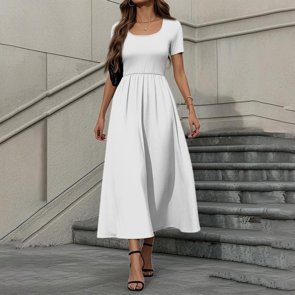 Women's Fashion Casual Short Sleeve Round Neck Splicing Elegant Temperament Dress