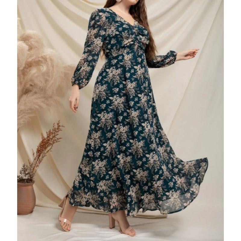 

Женское платье больших размеров с винтажным принтом 4XL зелёный