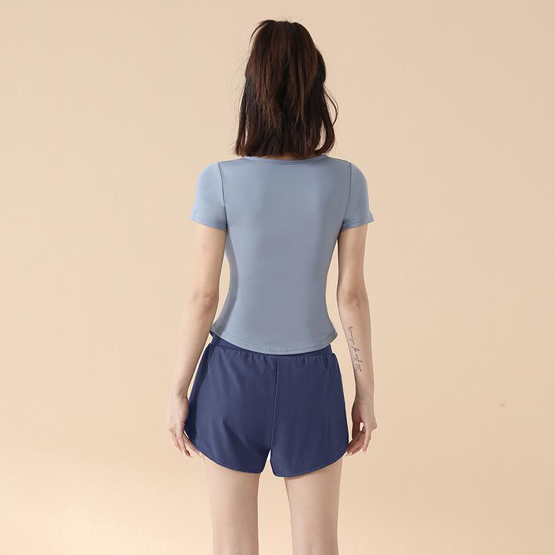 2025 İlkbahar/Yaz Hızlı Kuruyan Spor Yoga Seti – Dar Kesim, Kısa Kollu Fitness Giyim