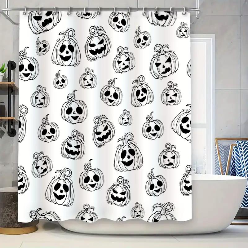 Black White Pumpkin Print Shower Curtain Halloween Decor for Bathroom 72x78 inches (White) 90x180cm