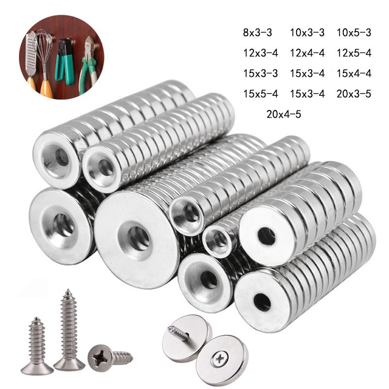 20 Paia Di Magneti Al Neodimio Con Foro 10x3mm | Dischi Svasati + Viti Per Fissaggio
