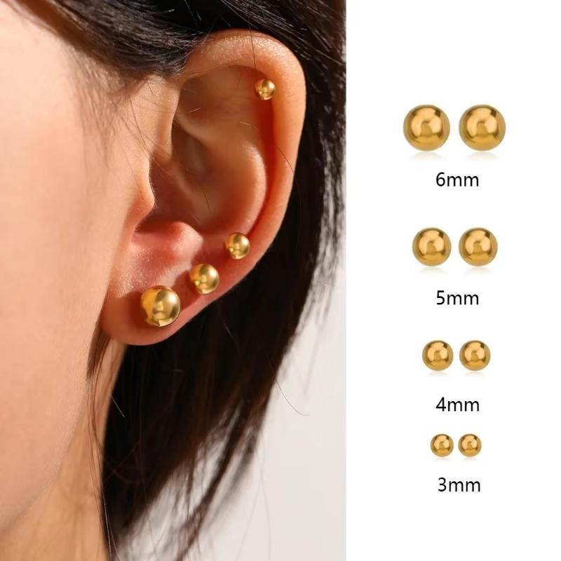 3/4/5/6Mm Classic Titanium Steel Dot Ball Stud Earrings Unisex Gold Color Stackable Simple Women'S Jewelry Christmas Gifts