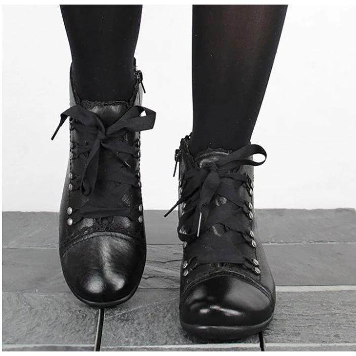 Cross lace-up short women's boots new European and American style round head side zipper kitten and medium heel boots women