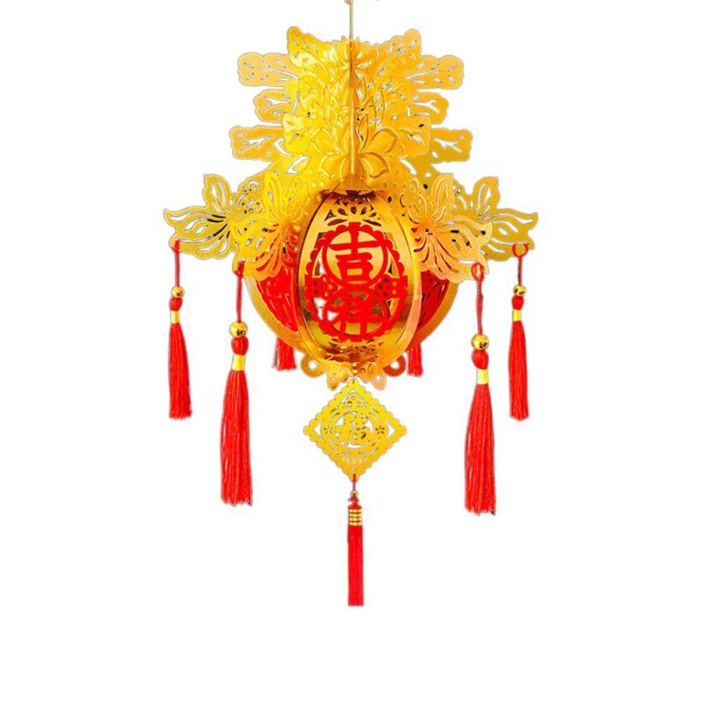Lint/Gold Foil Spring Festival Red Lantern 3D Spring Festival Hanging Pendant  Party