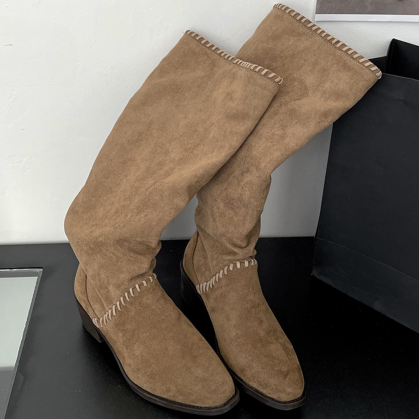 

Queen Fan Brown Retro Thick Heel Boots Children s Boots 2025 New Autumn Skirt Skinny Boots 40 хаки