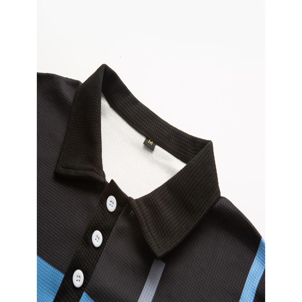 Summer Men's Casual Striped Printed Short Sleeved Polo Shirt