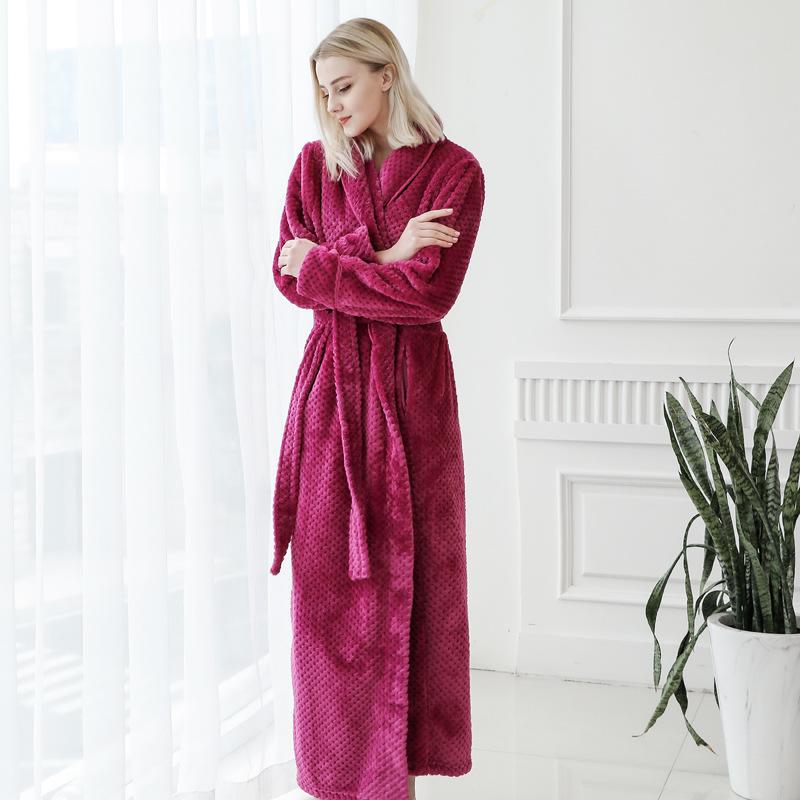 Unisex Thickened Flannel Bathrobe – Autumn/Winter Coral Fleece Pajamas, Plus Size