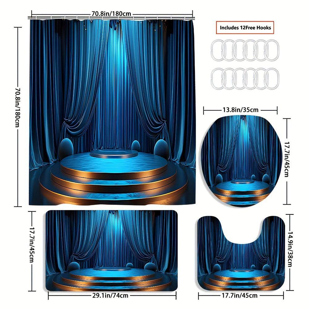 Ensemble de salle de bain récif corallien sous-marin enchanteur - Rideau de douche imperméable, Housse de couvercle de toilette, Tapis de bain et Tapis contour