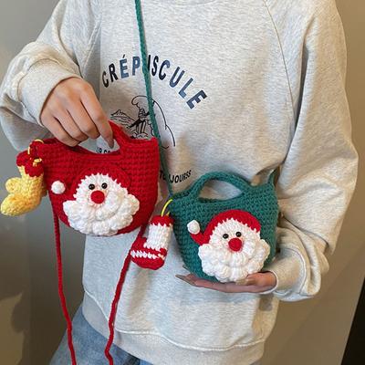 New 2025 Fashion Cartoon Shoulder Bags Christmas Handmade Yarn Crocheted Handbag Creative Santa Claus Snowman Pumpkin Shape Mobile Phone Messenger Bag