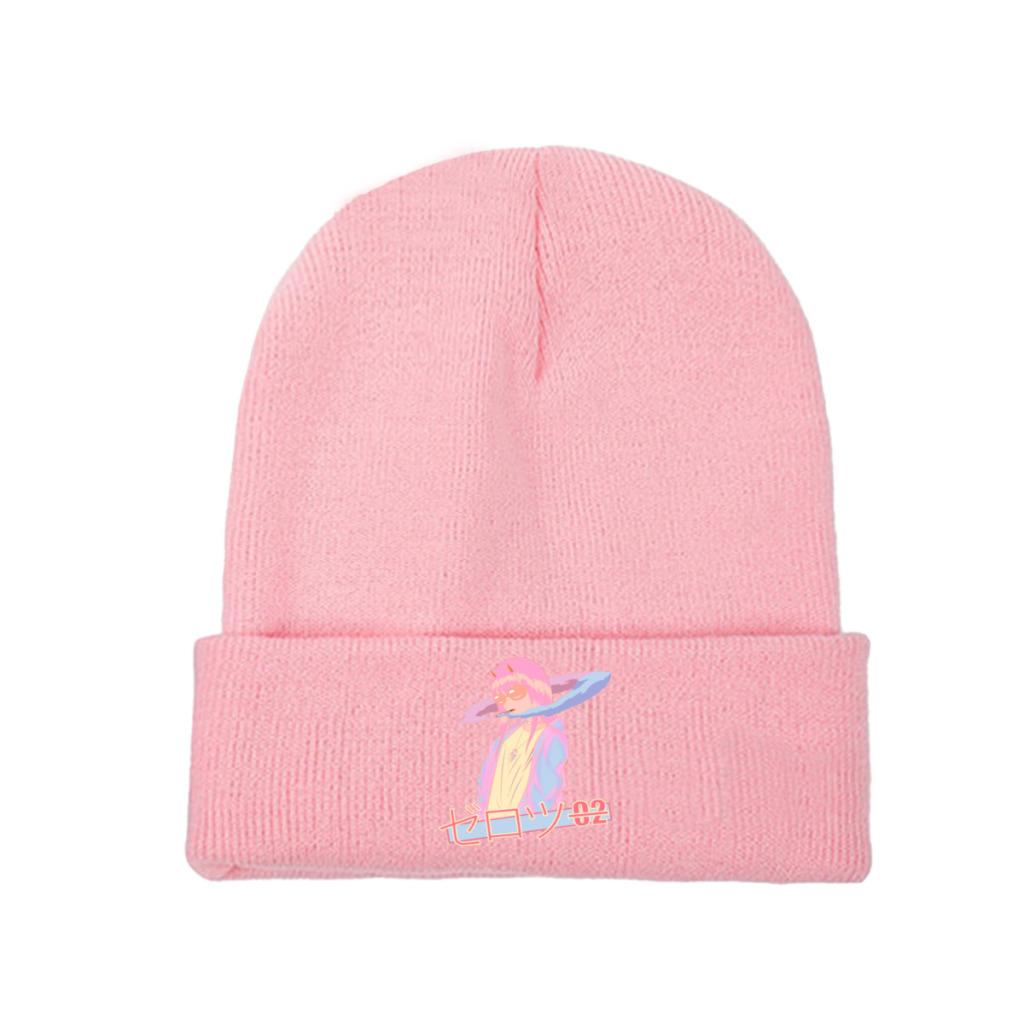 Darling In the Franxx Zero Two Blazed Vaporwave Anime Knitted Hat Women's Unisex's Beanies Autumn Winter Hat Polyester  Warm Cap