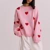Suéteres tejidos con corazón de amor para mujer, jerséis bordados informales con cuello redondo, Tops de manga larga Y2k, prendas de punto