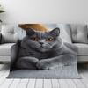 Custom British Shorthair Cat Blanket Blue Gray Feline Portrait Design Personalized Name Fleece Throw All Season Soft Warm Beddin