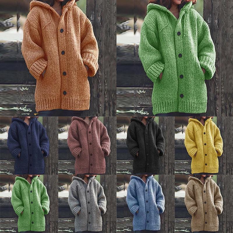 Super Cozy Plus Size Womens Hooded Knitted Cardigans Jumper Sweater Winter Jacket