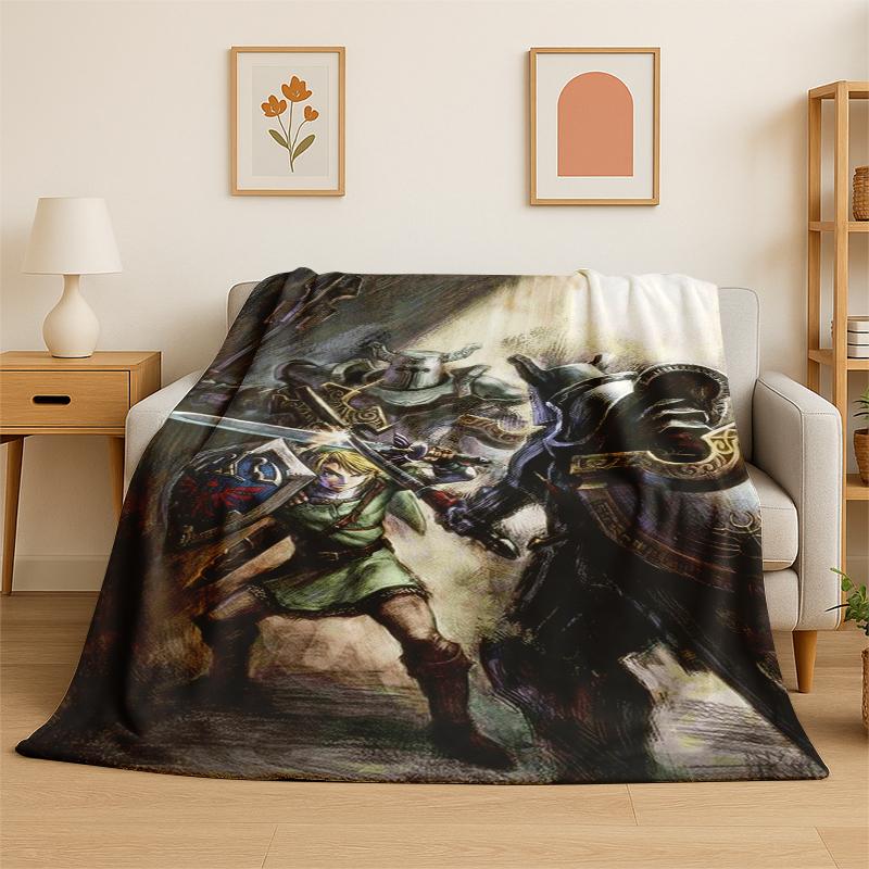 Classic Game Z-Zelda Cartoon Link Flannel Blanket Soft Warm Throw Blanket for Bedroom Living Room Bed Travel Camping Picnic