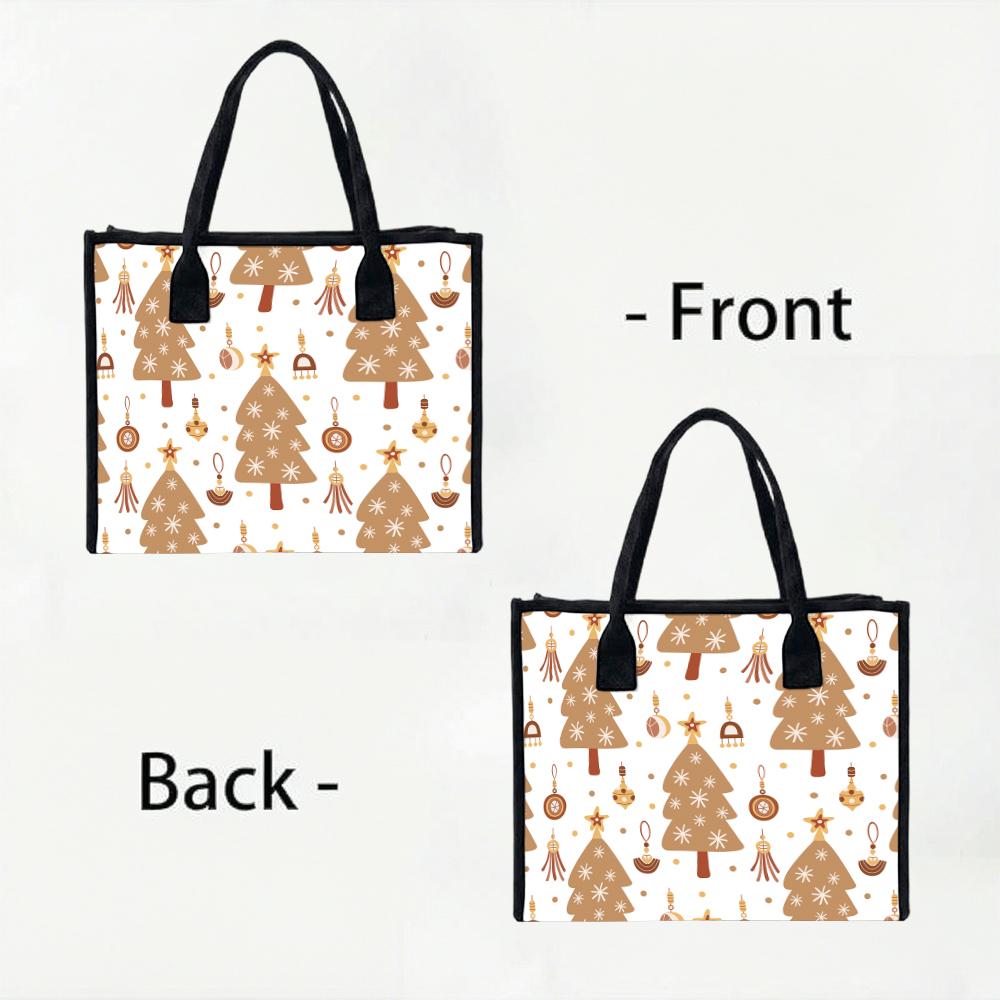 Boho Christmas Tree Print Tote Bag Stylish Casual Daily Portable Handbag for Women