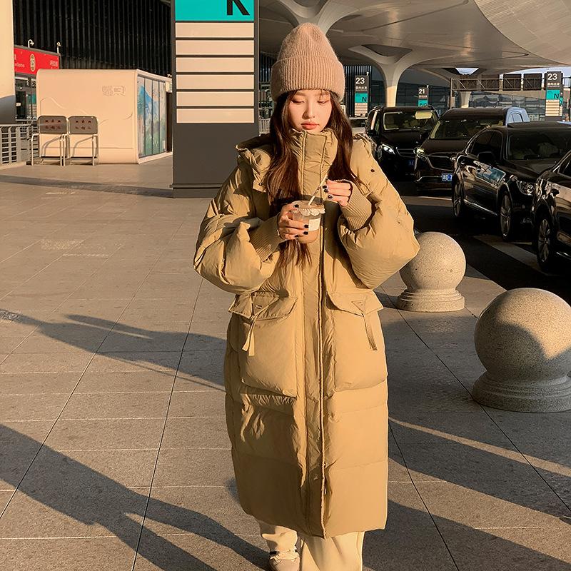 Cotton clothes for women in winter 2025 new Korean loose large pockets thickened jacket long over-the-knee down padded jacket