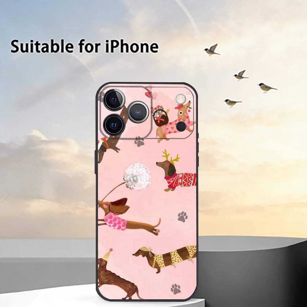 Cute Dachshund Sausage D-Dog Phone Case For iPhone 17, 16,15,14,13,12,11 Plus,Pro Max, Others Soft Black Cover