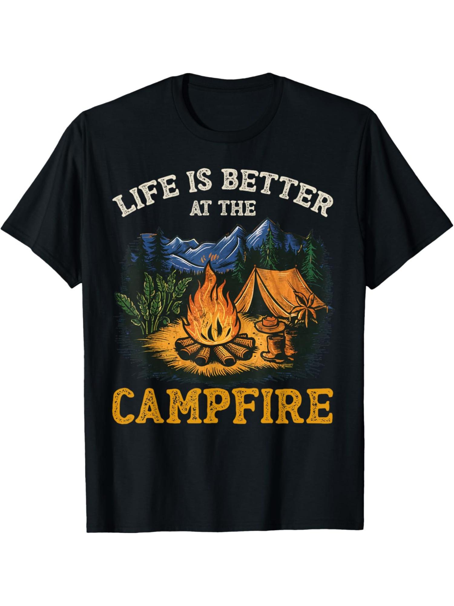 Life is Funnier Around the Campfire Humorous Camping T-shirt - 100% Cotton Breathable & Sweat-Wicking XXL