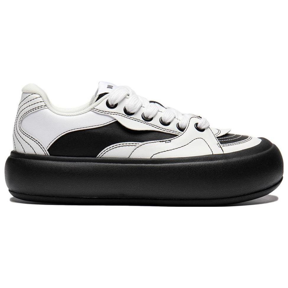 Li Ning Puff Platform Versatile Comfortable Simple Shock Absorption Low Top Skate Shoes Women Sneakers White Black AZGU012-2