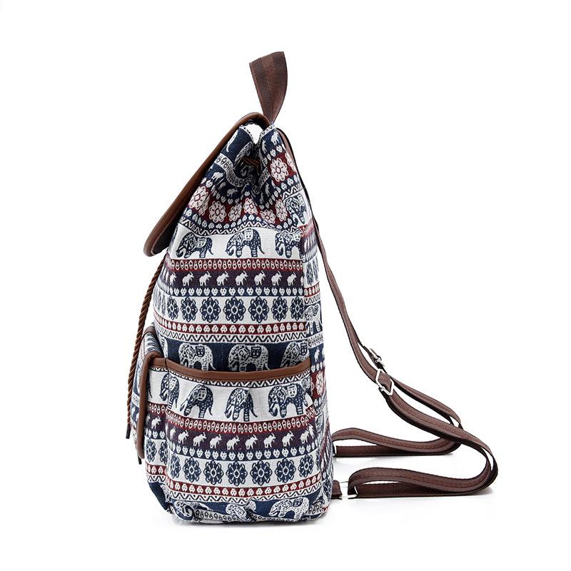 1Pc New Ethnic Style Multi-pocket Backpack Female Mori Foreign Style Large Capacity Canvas Schoolbag Casual Outdoor Small Backpack