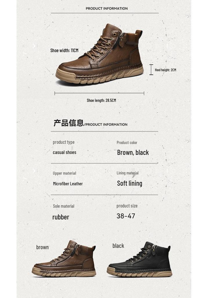Men's Plus Size Handmade Leather High-Top Winter Boots with Velvet Lining