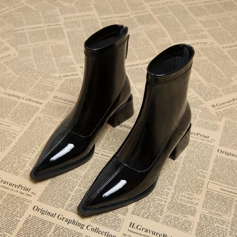 Women Ankle High Heels Chelsea Boots Pointed Toe Shoes  Designer Pumps Winter 2025 New Brand Shoes Women Motorcycle Boots