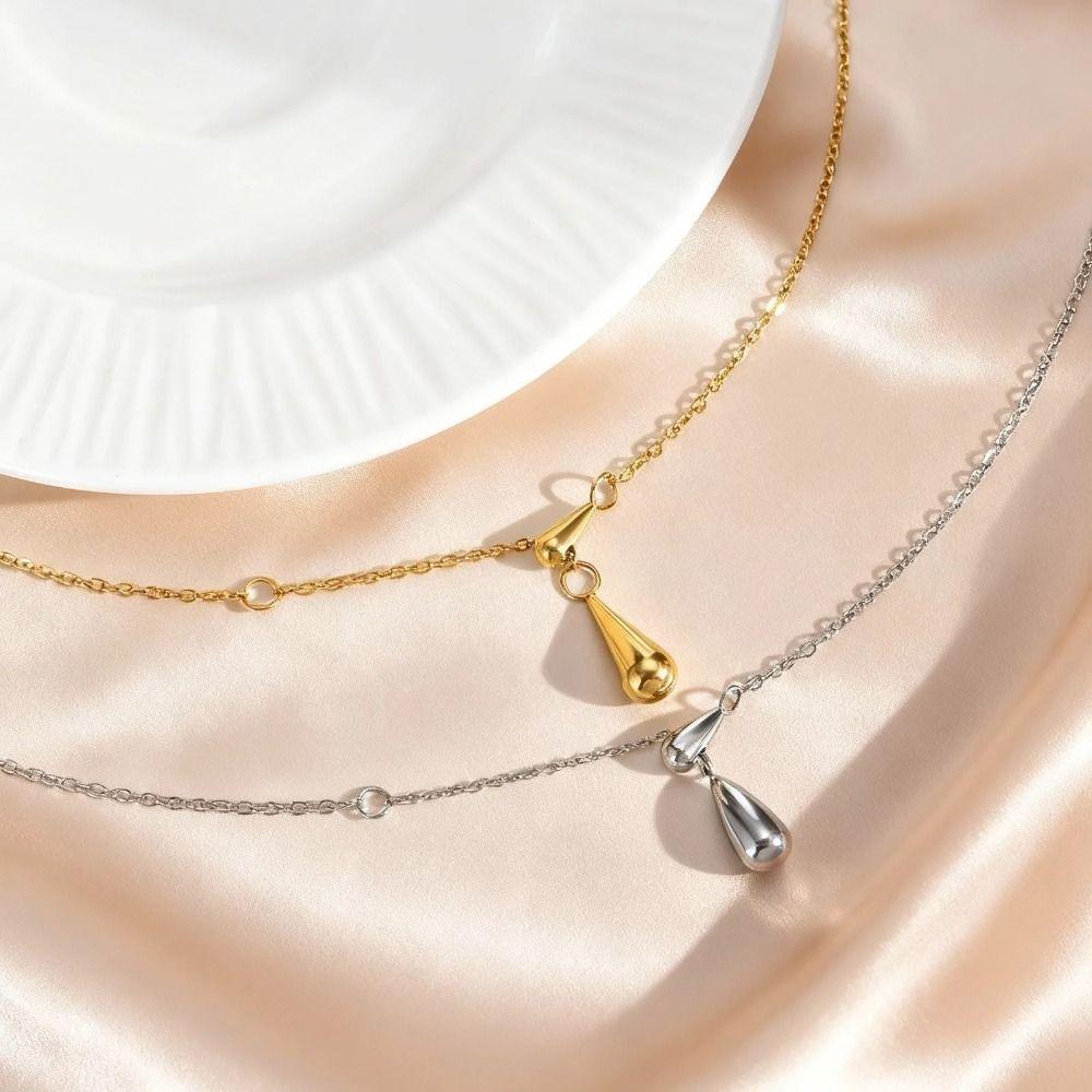 Titanium Steel Dewdrop Necklace Adjustable Metal Necklace Fashion Collarbone Chain  Jewelry Gifts