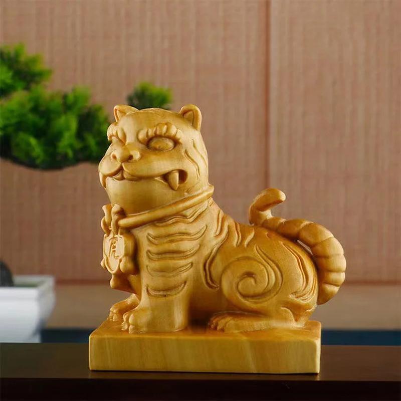 

Натуральный кипарис статуэтка зодиака Тигр - Китайские традиционные благоприятные животные Украшения для дома комнаты офиса автомобиля