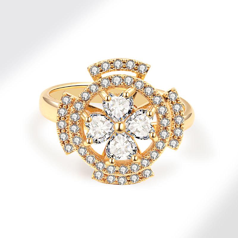 Exquisite Love Flower Shaped Rotating Open Rings for Girls with Copper Inlay And Sparkling Rhinestones Anxiety Fidget Zircon