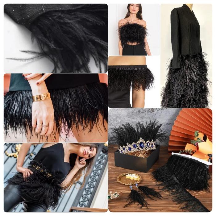 Feather1Meter Natural Ostrish Feather Trim Fringe 6-18cm DIY Feather Ribbon for Dress Clothing Sewing Crafts