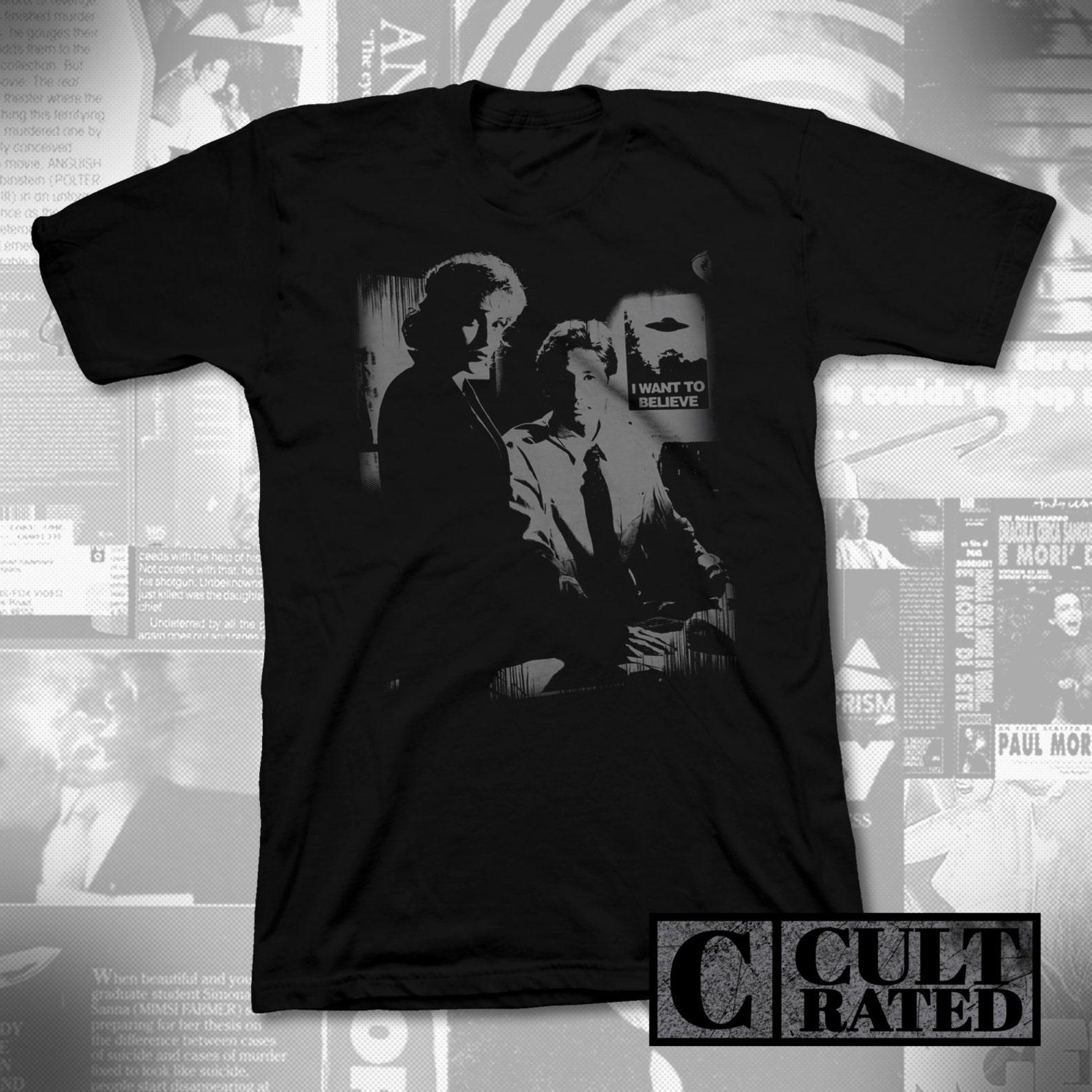 X-files Tshirt: - I want to Believe, Hand-Printed Cult Classic Tee, Mulder & Scully 2XL