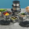 Stainless Steel Food Container Fresh Keeping Box Sealed Lid Crisper Lunch Meal Prep Storage Fridge Kitchen Set Round Square Bowl