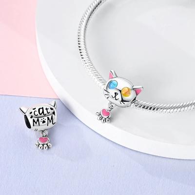 Heterochromic Eyes Cat Charms Copper Original Beads Fit Originalcharms Bracelet Beads Jewelry Gifts For Women