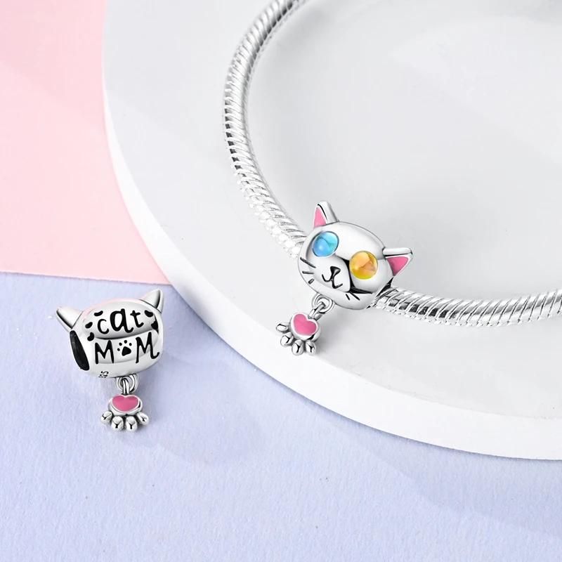 Heterochromic Eyes Cat Charms Copper Original Beads Fit Originalcharms Bracelet Beads Jewelry Gifts For Women