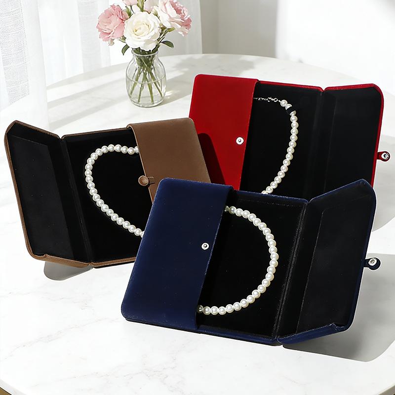 Double Opening Necklace Box Elegant Pearl Necklace Organizer Heart Shaped Jewelry Case Soft Portable Storage Bag For Wedding