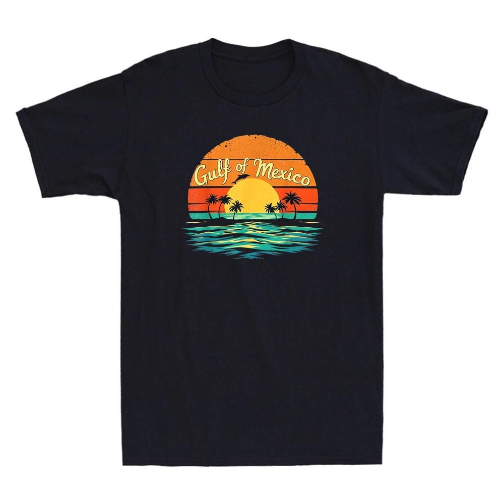 Gulf of Mexico Funny Beach Palms Summer Vacation Graphic Vintage Men s T-Shirt M