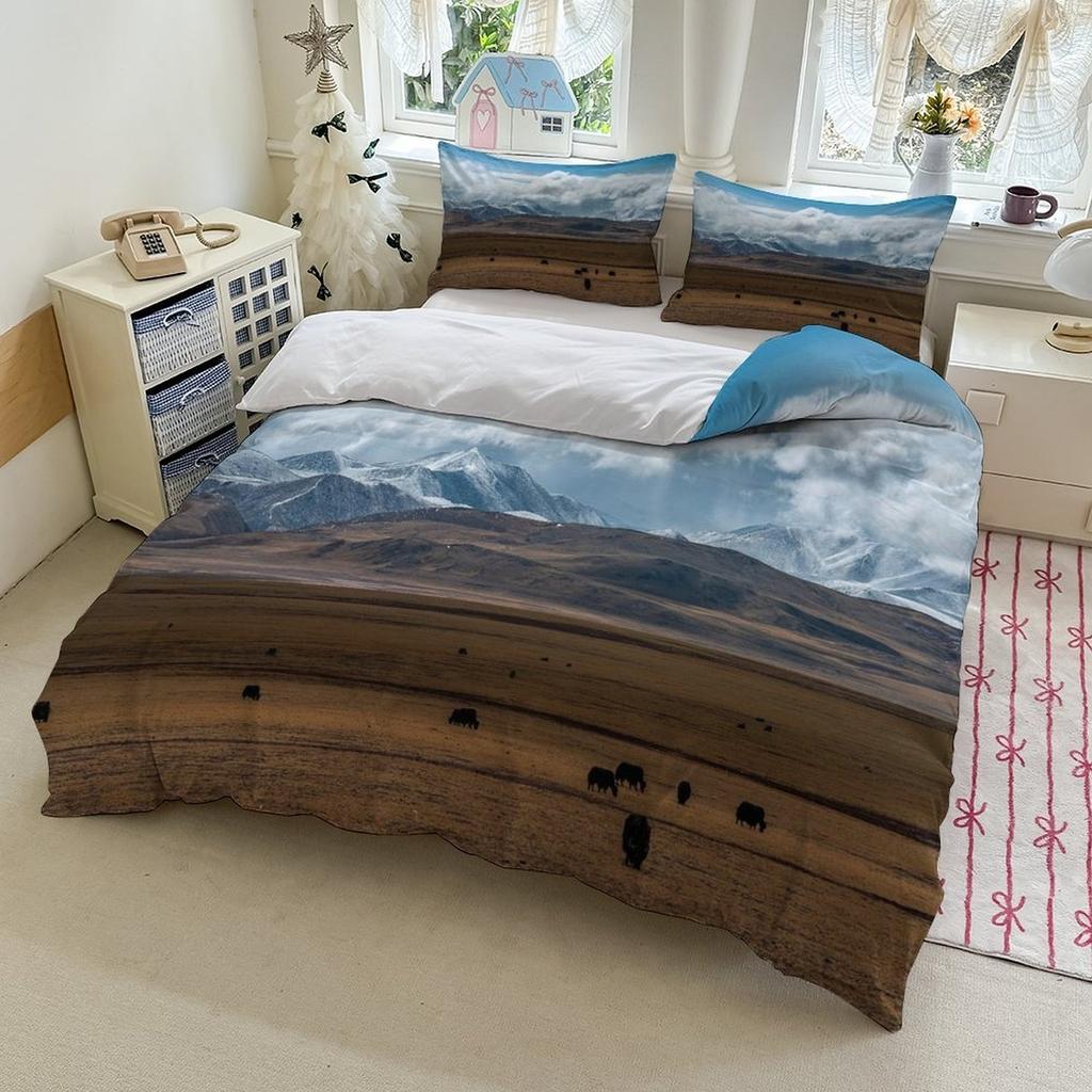 Mountains Bedding Set 3D Printed Landscape Duvet Cover Set Soft Single Twin Size Home Decor Duvet Cover Set Home Decorations