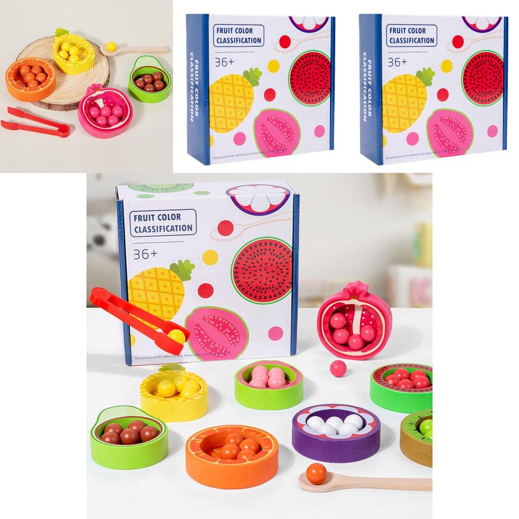 Wooden Kids Color Sorting Toy With Fruit Bead Clips For Early Education And Fine Motor Skills Development