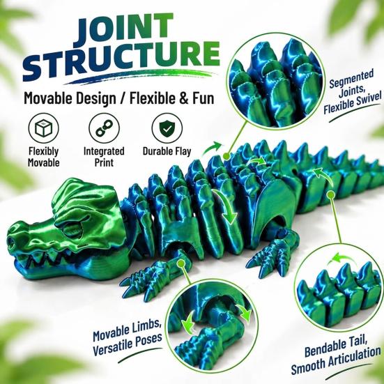 Realistic PLA Animal Model 3D Printed Articulated Crocodile Toy, Flexible Reptile Figure, Fidget Toy for Interactive Sensory Play Stress Relief,