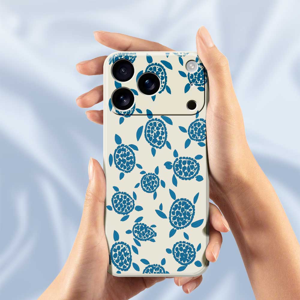 For iPhone 17 Pro Max Case Blue Turtle Pattern Printing Straight Edge TPU Phone Back Cover