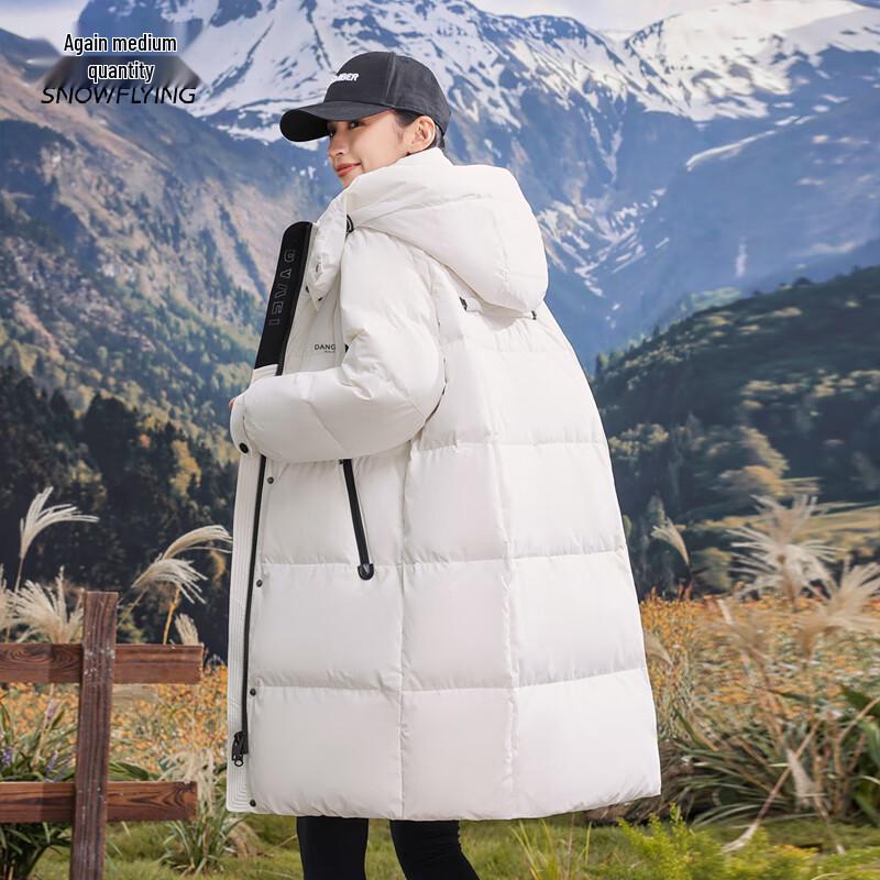 

XueZhongFei Women s Mid-length Hooded Loose Down Jacket L