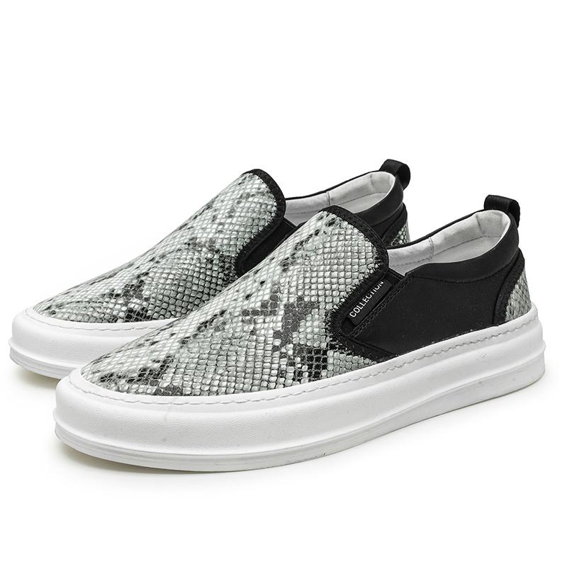 Genuine leather men's board shoes Fashion designers design styles Youth Outdoor Leisure Walk Party men's Slip on shoes Black