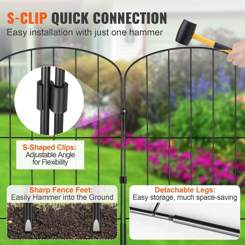 Garden Fence, No Dig Fence 24''(H)x13''(L) Animal Barrier Fence, Underground Decorative Garden Fencing with 2 Inch Spike Spacing, Metal Dog Fence for